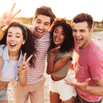 Group of happy young friends having good time