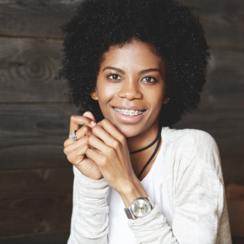 attractive african american woman with braces